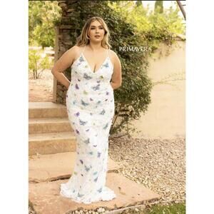 Primavera White Butterfly Prom Dress Plus Size 18W 14003
